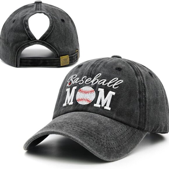 Women's Adjustable Cotton Baseball Cap with Ponytail Hole for Game Day - Picture 2 of 7
